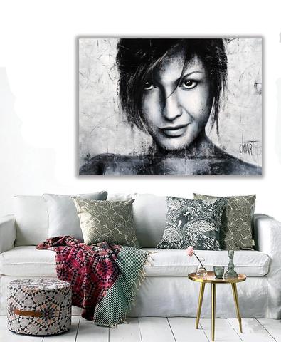 Beni (noir et blanc), tableau de Philippe Cloart, présenté dans un intérieur (mise en situation)