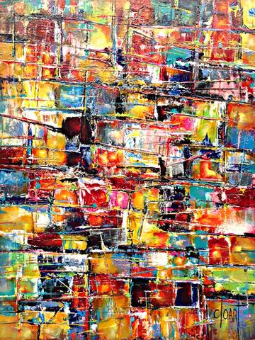 Bibliothèque, tableau abstrait de Philippe Cloart