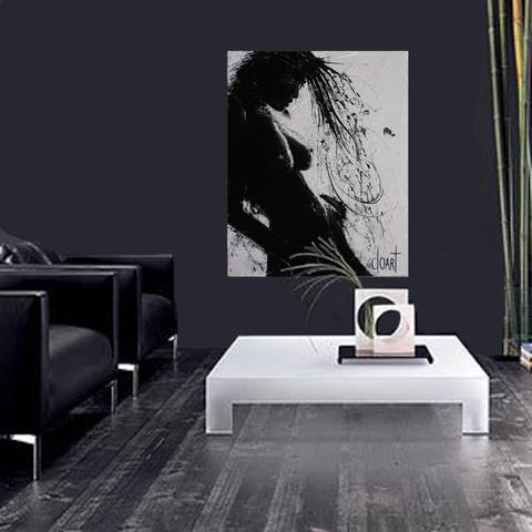 Femme nue (noir et blanc), tableau de Philippe Cloart, présenté dans un intérieur (mise en situation)