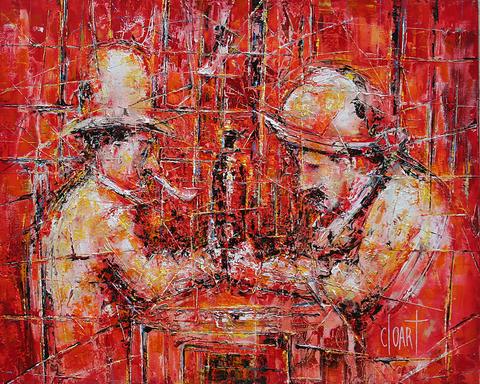 Joueurs de cartes, tableau abstrait de Philippe Cloart
